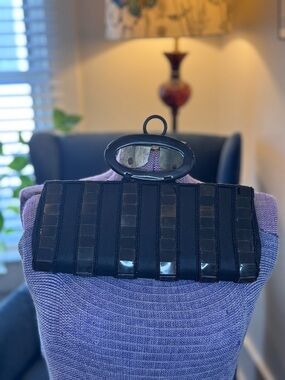 Black shell Panel Clutch Bag, vintage evening bag